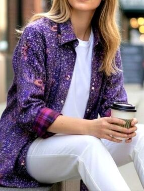 Chaps Button Down Shirt Burgundy Floral Contrast Cuffs Cotton Easy Care 3X/ NWOT